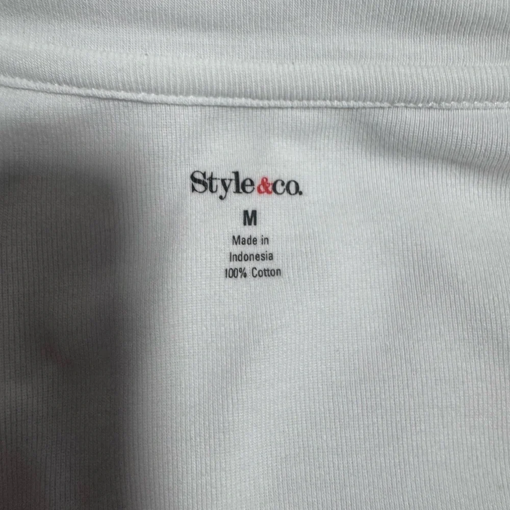 Style & Co. White Cotton Blouse with Silver/Gold Neckline 3/4 Sleeves Size M - Picture 10 of 11